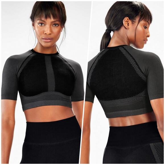 Fabletics | Women | Jessie Black Pewter Seamless Athletic Stretch Crop Top | XL - Picture 8 of 9